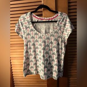 BODEN Scoop Flutter Sleeve T Shirt Palm Tree White Top Short Sleeve Size 6
